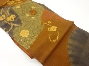 手織り紬相良刺繍多角形に華紋模様名古屋帯